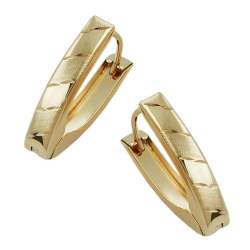 hoop earrings 18.5x4mm hinged v-shape slanted diamond cut 9k gold