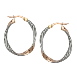 hoop earrings 26x21mm oval bicolor twisted rhodium plated 9k rose gold