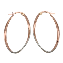 hoop earrings 33x20mm oval bicolor rhodium plated diamond 9k rose gold