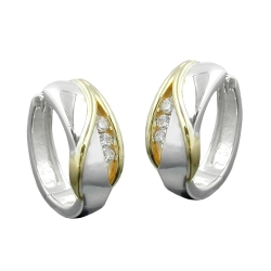 hoop earrings, bi-coloured & zirconia, silver 925