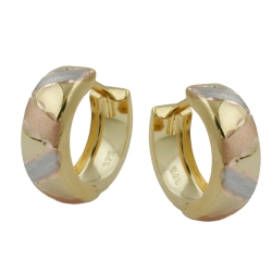 hoop earrings, tri-colour, diamond cut, 9k gold