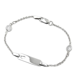 id bracelet for children 1.7mm anchor chain with heart and 2 zirconias rhodium plated silver 925 15cm