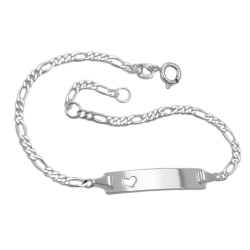 ID Bracelet for children 2.3mm Figaro chain engraving plate 25x5mm with heart silver 925 16cm