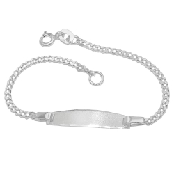 id bracelet for children 2mm curb chain engraving plate 23x5mm matt diamond silver 925 14cm