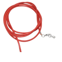 leather strap round cord cowhide 2mm orange colored with 1x clasp silver colored ca. 1m