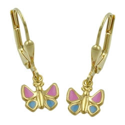 leverback earrings 22x7mm butterfly light blue pink 9k gold
