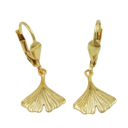 leverback earrings 27mm ginkgo leaf shiny 9k gold
