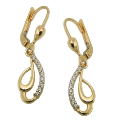 Leverback earrings 30x7mm with zirconias rhodium plated 9k GOLD