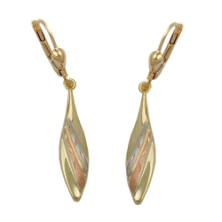 leverback earrings 41x6mm tricolor partially satin diamond cut 9k gold