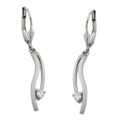leverback earrings dangle 35x5mm zirconia matte shiny 9k white gold