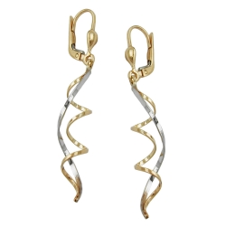 leverback earrings dangle 46x8mm 2 spirals bicolor with white gold 9k gold