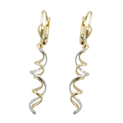 leverback earrings dangles 43x7mm 2 spirals bicolor with white gold 9k gold