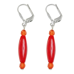leverback earrings olive beads red glossy