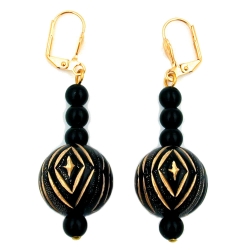 leverback earrings oriental beading black gold coloured