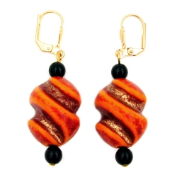 leverback earrings twisted bead red orange black
