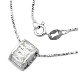 necklace 0.9mm box chain with pendant oval with zirconias rhodium plated silver 925 42cm