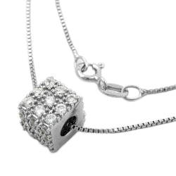 necklace 0.9mm pendant cube with zirconias silver 925 42cm