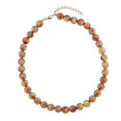 necklace 12mm beads yellow-brown-marbled