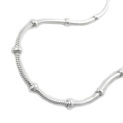 necklace 1mm round snake chain with balls symmetrical silver 925 38cm