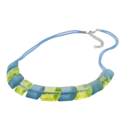 necklace, 2x light blue knotted cord & turquoise-green slanted beads