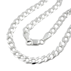 necklace 4,6mm flat curb chain with pattern silver 925 45cm