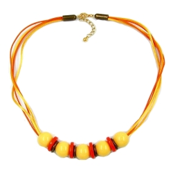 necklace, 5 beads, yellow/ orange