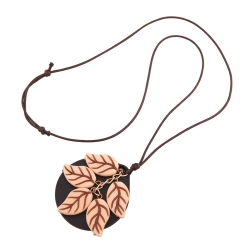 necklace, 5 leafs, beige-brown, cord