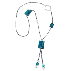 necklace, anchor chain, turquoise marbled, 95cm