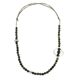 necklace, baroque olive beads, chrome square bead