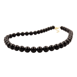 necklace, beads 10mm, black, shiny, 80cm 