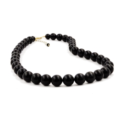 necklace, beads 12mm, black, shiny