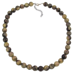 necklace, beads 12mm, green-black, 50cm