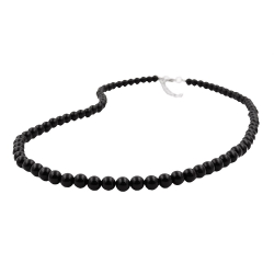 necklace, beads 6mm, black, 42cm