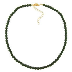 Necklace, Beads, 6mm, Olive/ Dull