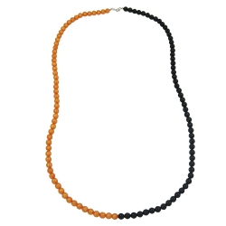necklace, beads 8mm, orange-black, 90cm
