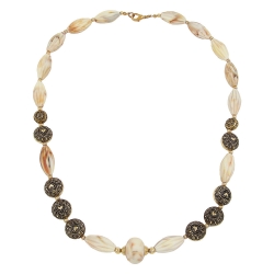 necklace, beads, beige-brown, 55cm