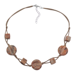 necklace, beads on cord, marbled brown 