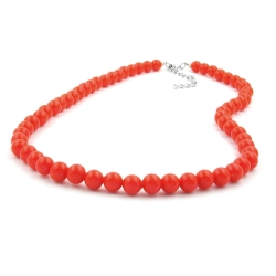 necklace, beads orange-red 8mm, 40cm 