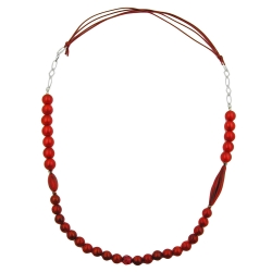 necklace, beads, raspberry red, silky colours