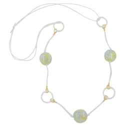 necklace, beads, rings, yellow/ blue/ green/ white