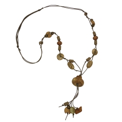 necklace, beads silk-olive-green