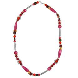 necklace, beads, silk-red-brown, 63cm