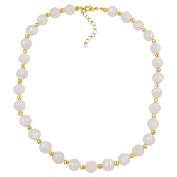 necklace, beads, silk-white & gold, 80cm