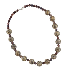 necklace, beige-brown, plastic beads