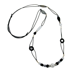 necklace, black & white, beads, 105cm