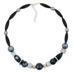 necklace, black and silvergrey beads