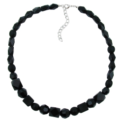 necklace, black beads, faceted & different bead shapes