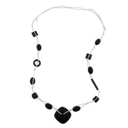 necklace, black beads, white cord