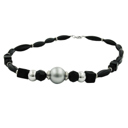 necklace, black olive, chromed bead