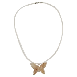 necklace, butterfly, white/ brown